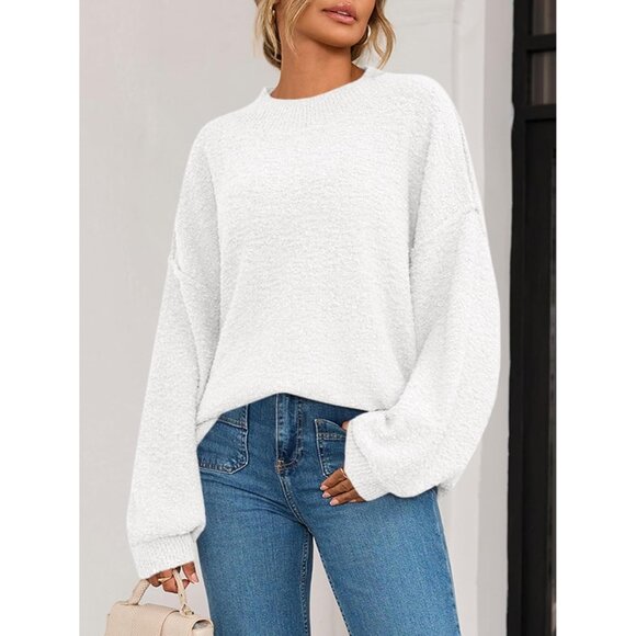 Womens Fuzzy Knit Oversized Sweater Batwing Long Sleeve Casual Top - Picture 4 of 5